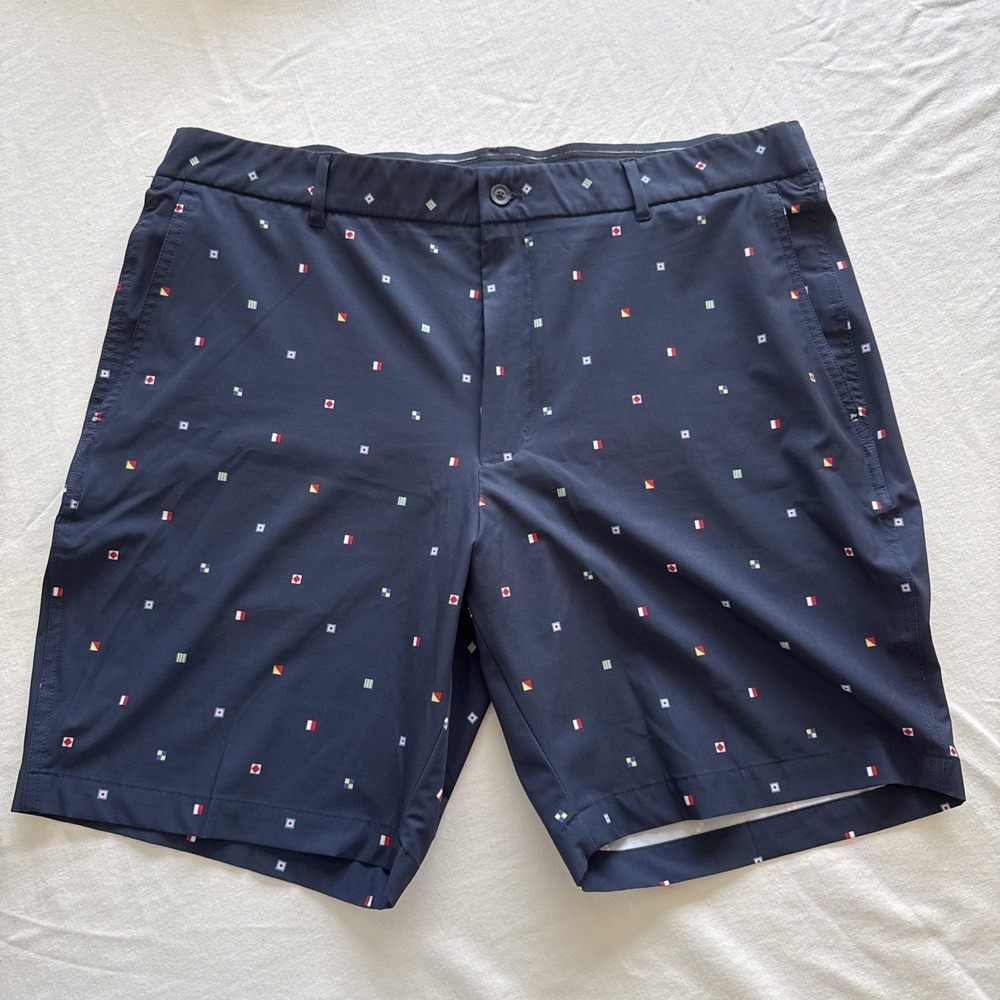 Walter Hagen Mens Perfect 11 Golf Shorts Blue Nautical Flag Print Size 38